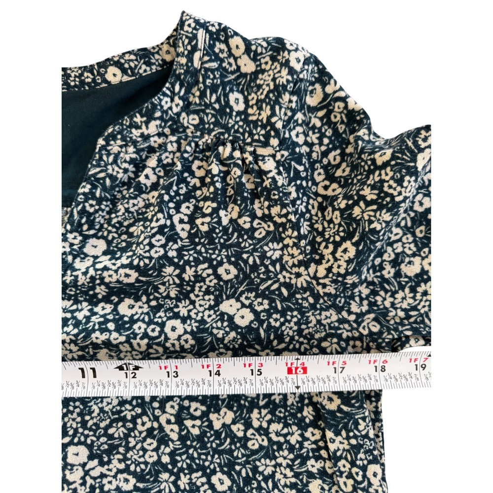 Pact XS Organic Cotton Floral Peasant Blouse Blue Long Sleeve Split Neck - Picture 7 of 7